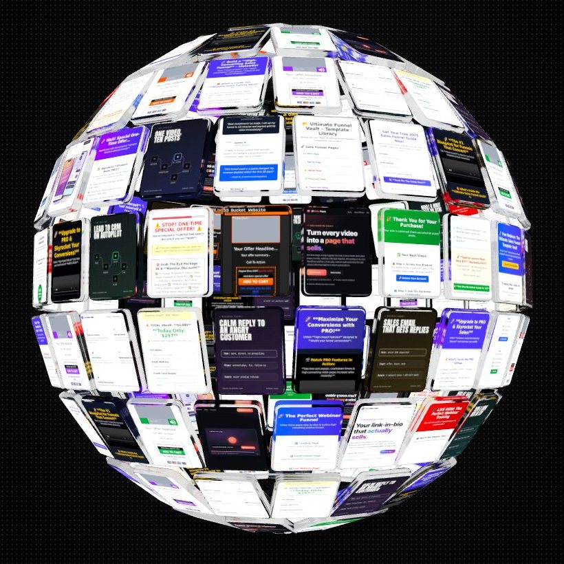 A 3D globe of glass tiles showing workflow, prompt and funnel templates
